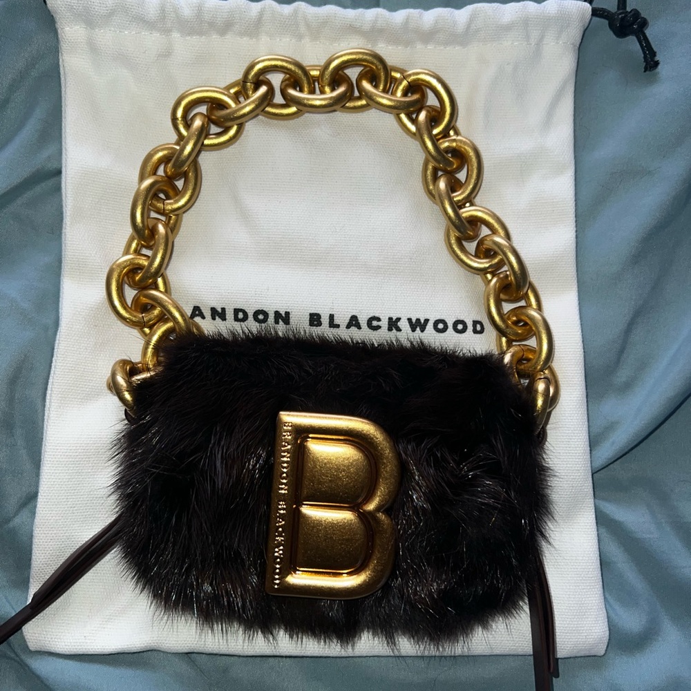 Brandon Blackwood Gold and Brown Mink Fur Micro Nia Bag